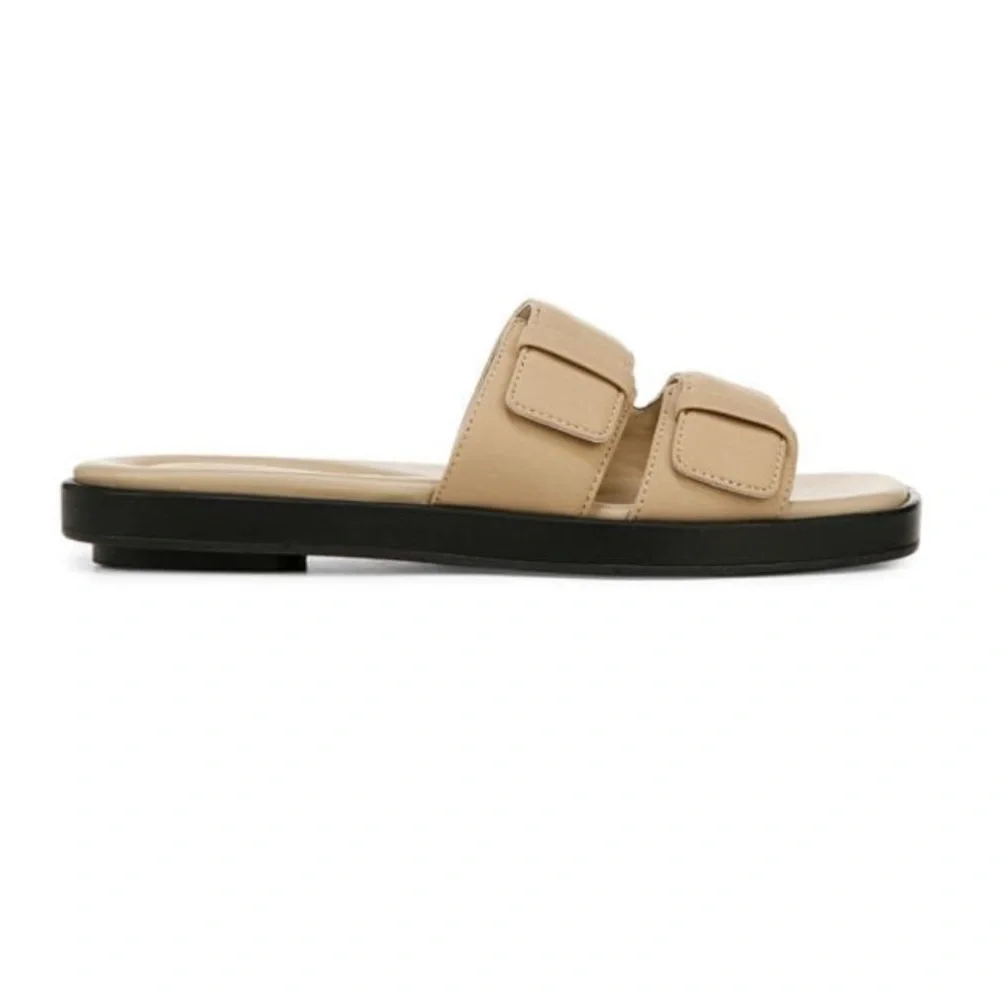 Vince Rhode‎ Dual Strap Flat Sandals Women's Tan Slide Sandals